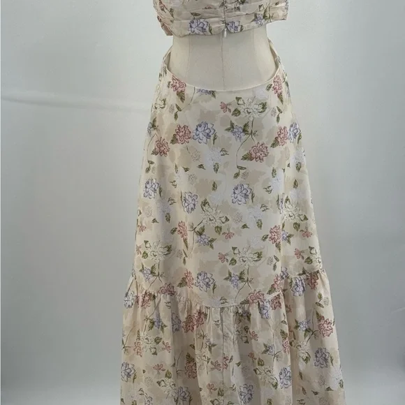 Sofía The Label Floral Cut-Out Maxi Cream Pastel Print Deep V Boho Summer Dress - Picture 12 of 16